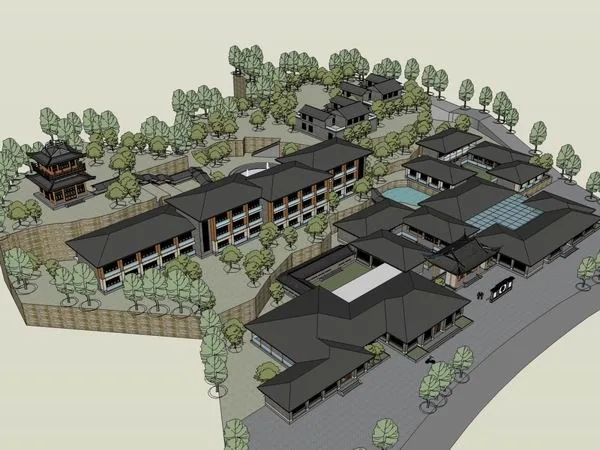 Sketchup Hotel Model | Multi story Resort style Hotel, Modern Chinese Style