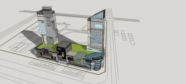 Sketchup Complex Model | High rise commercial complex, modern style, commercial podium, hotel office