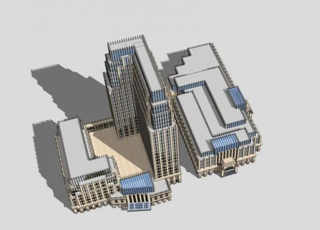 Sketchup office model | Multi story high-rise mixed office building, neoclassical style