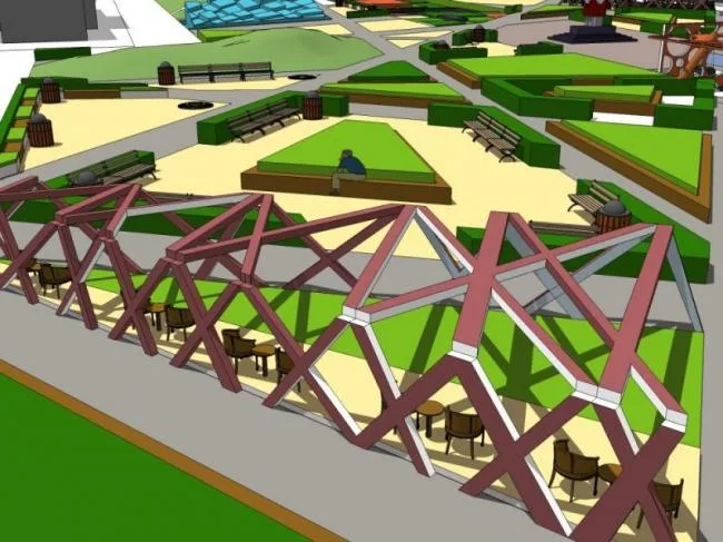 Sketchup Landscape Model | Square Landscape, Modern Style