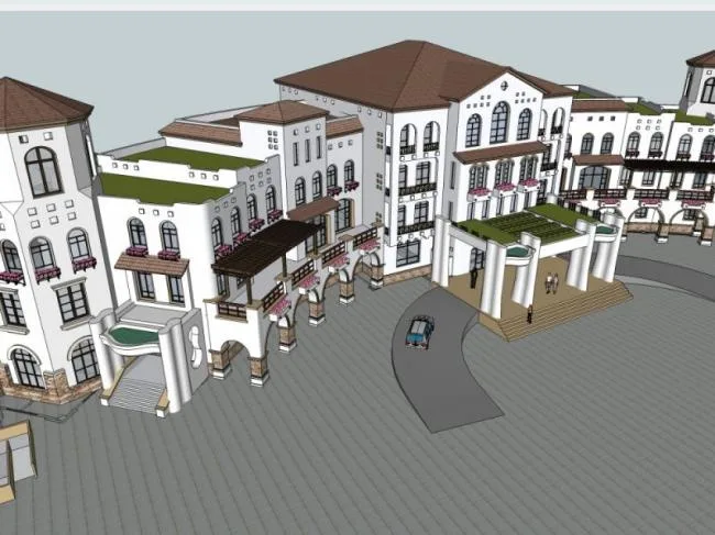 Sketchup Business Model | Multi story Clubhouse, Spanish Style