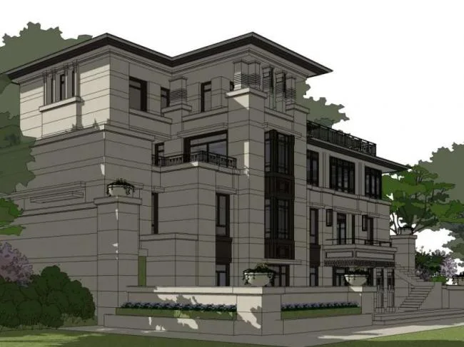 Sketchup Villa Model | Single Family Villa, Classical Style