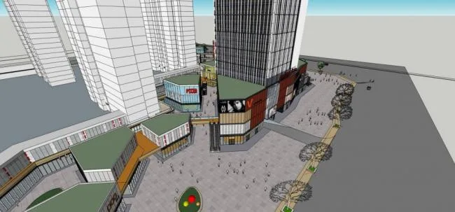 Sketchup Complex Model | High rise hotel office, shopping mall, commercial podium, modern style, commercial complex