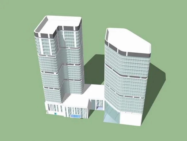 Modern High-Rise Hotel and Office Building Model in SketchUp