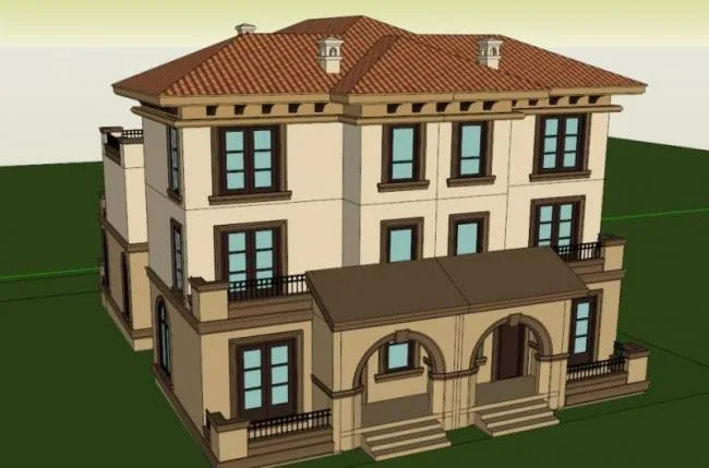Sketchup Villa Model | Double Split Villa, Tuscan Style, Classical Style