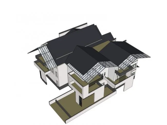 Sketchup Villa Model | Stacked Villa, Modern Chinese Style