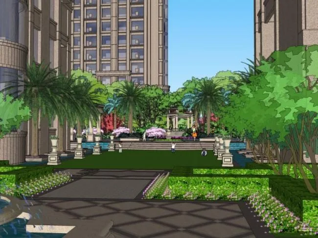Sketchup Landscape Model | Landscape of High rise Residential Communities, Classical Style