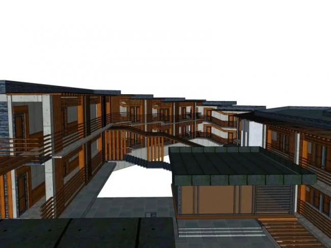 Modern Multi-Story Hotel Model in SketchUp