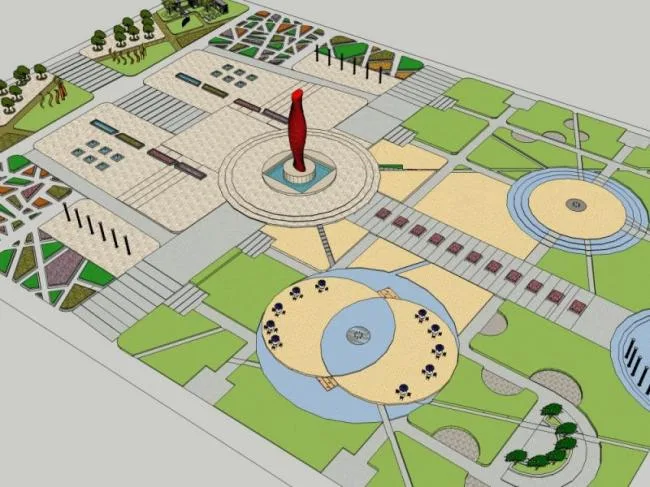 Sketchup Landscape Model | Square Landscape, Modern Style