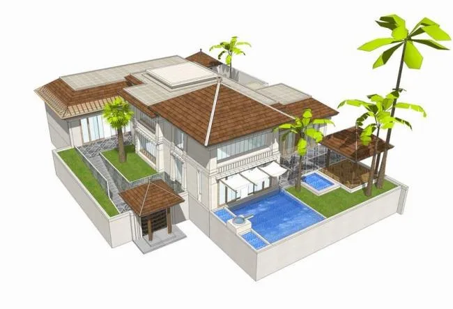 SketchUp Villa Model: European, Spanish, and Mediterranean Solo Villa Design