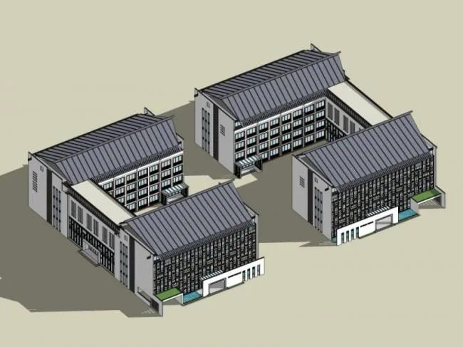Sketchup Cultural Model | Multi story Elderly Cadre Activity Center, Cultural Architecture, Chinese Style