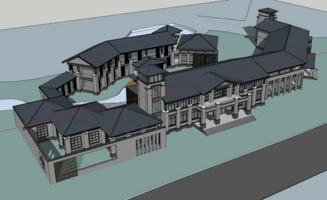 SketchUp Business Model: Multi-Story Commercial Club in Modern Chinese Style