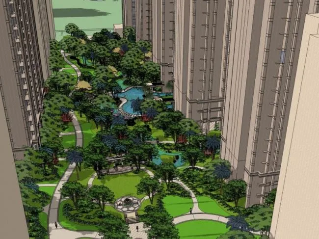 Sketchup Landscape Model | Landscape of High rise Residential Communities, Classical Style