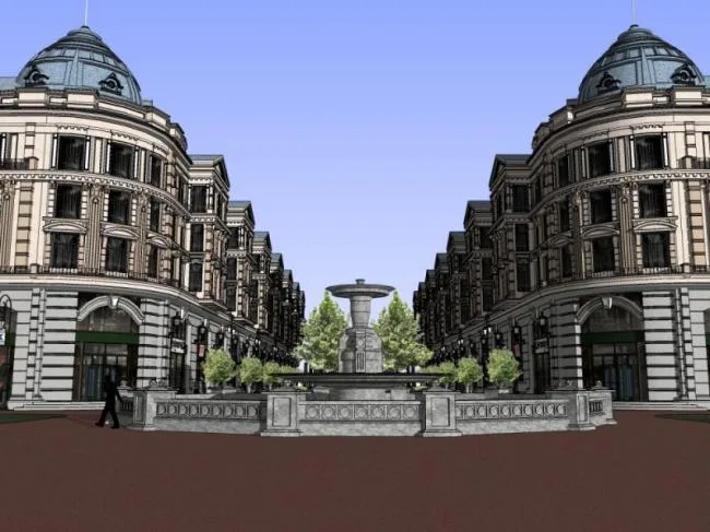 Sketchup Business Model | Multi story commercial pedestrian street, European classical style