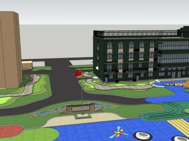 Sketchup Landscape Model | Multi story Kindergarten School Landscape, Modern Style