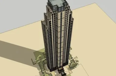 Modern 45-Story High-Rise Residential Building SketchUp Model-BIM WORLD