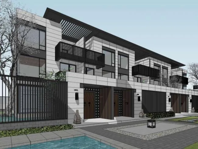 Sketchup Villa Model | Multi row Villa, Modern Chinese Style
