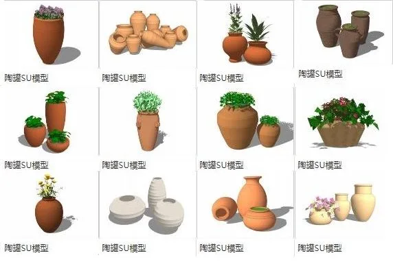 SketchUp Material Models: Ceramic Jars, Pots, and Vases Components