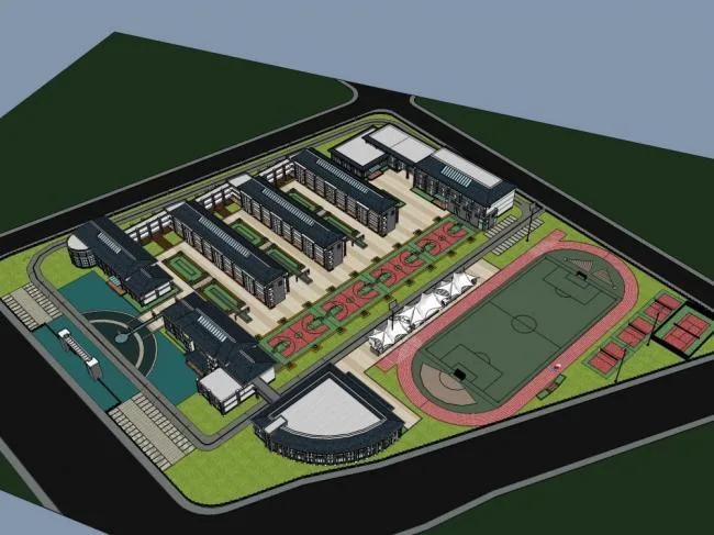 Sketchup School Model | Multi story Primary and Secondary Schools, Campus Educational Buildings, Chinese Style