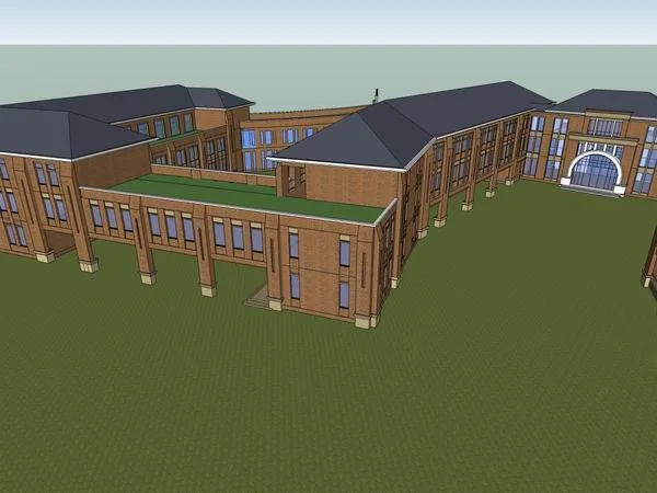 Sketchup School Model | Multi story International Primary and Secondary School, Campus Educational Architecture, Classical Style