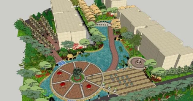 Sketchup Landscape Model | Courtyard Landscape, European Style, Classical Style