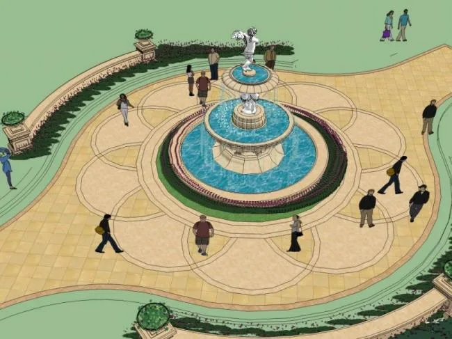 Sketchup Landscape Model | Square Landscape, Classical Style