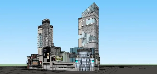 Sketchup Complex Model | High rise commercial complex, modern style, commercial podium, hotel office