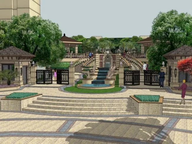 Sketchup Landscape Model | Community Landscape, Residential Landscape, Classical Style