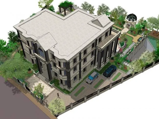 Sketchup Landscape Model | Villa Courtyard Landscape, Classical Style