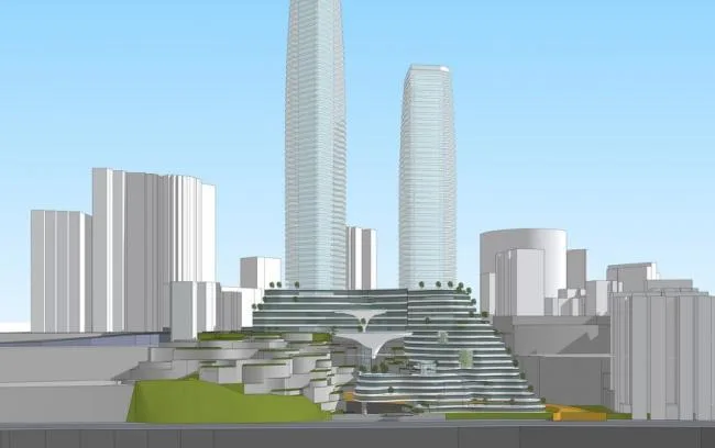 Sketchup Complex Model | High rise Commercial Street Complex, Modern Style, Commercial Skirts, Office Hotel