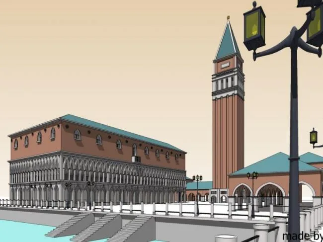 Sketchup Landscape Model | Square, Classical Style