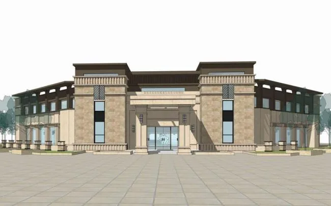 Sketchup Business Model | Multi story Sales Office, Clubhouse, Marketing Center, New Asian Style, Commercial Building