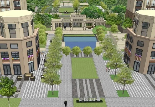Sketchup Landscape Model | Residential Community Landscape, Entrance Gate, Modern Style