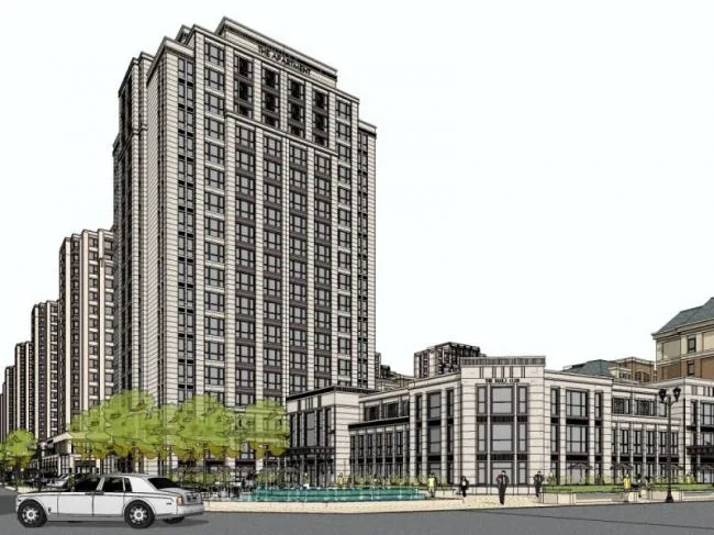 Sketchup Residential Model | High rise residential, ground floor commercial, residential building, classical style