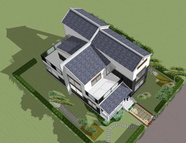 SketchUp Villa Model: Solo Stacked Villa in Chinese Style