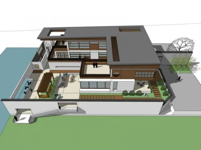 Sketchup Villa Model | Solo Villa, Modern Chinese Style
