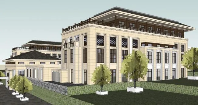 Sketchup Hotel Model | Multi story Ecological Resort Hotel, Clubhouse, New Chinese Style