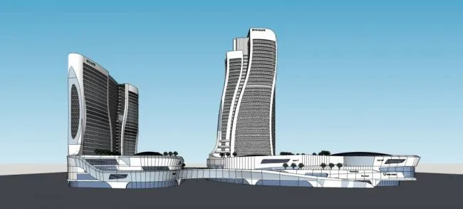 Modern High-Rise Hotel and Office Building with Ground-Floor Retail – SketchUp Model