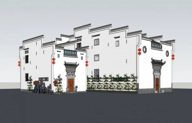 Sketchup Residential Model | Multi-story Residence, Chinese Style, Huizhou Style, Residential Architecture