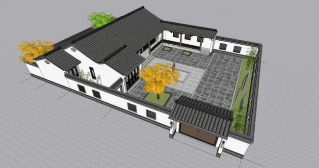 Sketchup Residential Model | Multi story Courtyard, Residential, Chinese Style