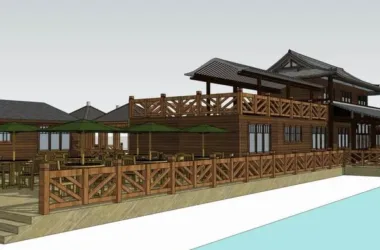 SketchUp Business Model: Multi-Story Farmhouse Clubhouse in Classic Commercial Style-BIM WORLD