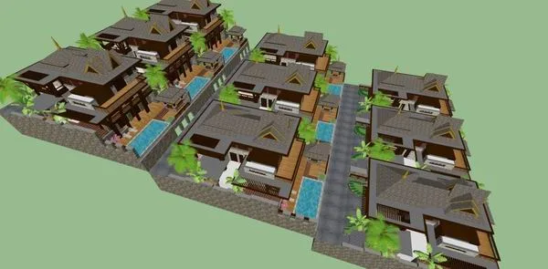 Sketchup Villa Model | Single Family Villa Cluster, Southeast Asian Classical Style