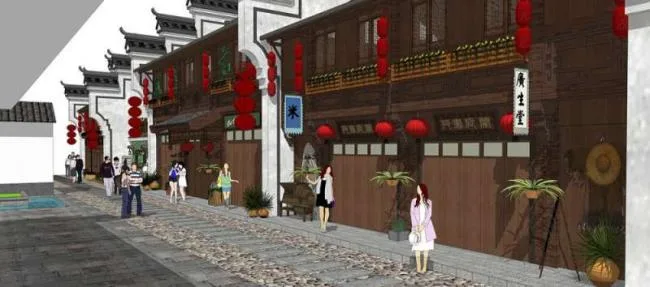 Sketchup Business Model | Multi story Business District, Chinese Style
