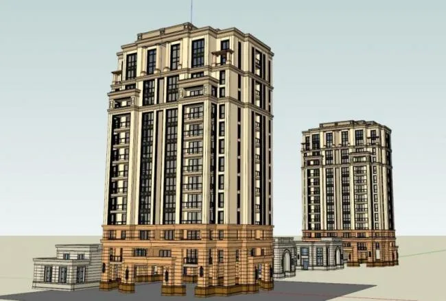 Sketchup Residential Model | High rise Residential Buildings, Classical Style