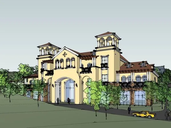Sketchup Hotel Model | Multi story Mediterranean Hotel, Classical Style