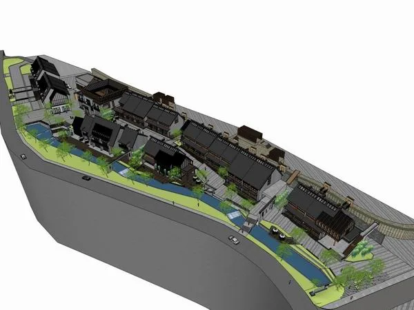 Sketchup Business Model | Multi story Commercial Street, Pedestrian Street, Chinese Classical Style