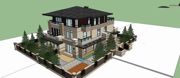 Sketchup Villa Model | Double Split Villa, Chinese Classical Style