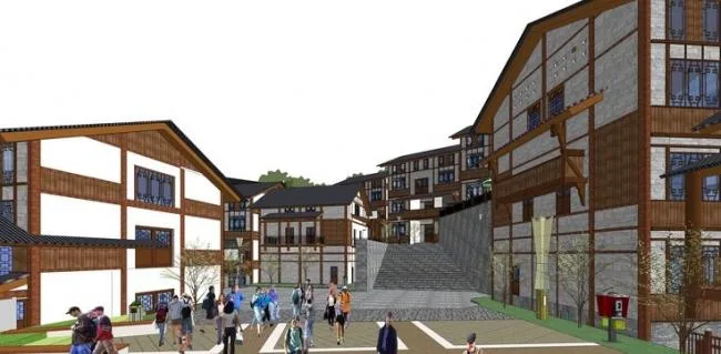 Sketchup Hotel Model | Multi story hotel, ethnic style stilted house, mountain architecture, Chinese style
