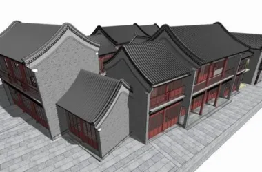 SketchUp Model of Traditional Multi-Story Chinese Ancient Buildings with Gabled Roofs-BIM WORLD