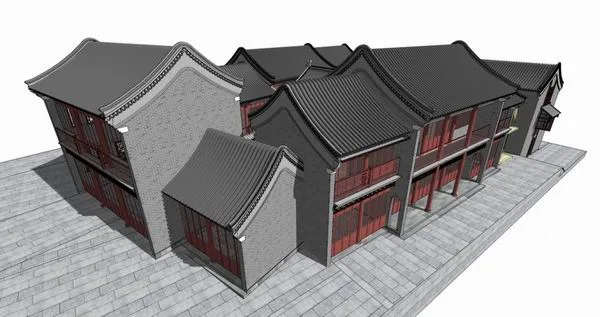 SketchUp Model of Traditional Multi-Story Chinese Ancient Buildings with Gabled Roofs